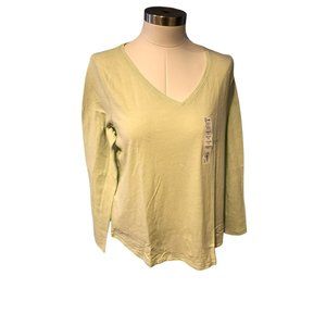 Sonoma Lime Green V-neck Long Sleeve Tee Shirt NWT XL Petite Womans Top JJ1070